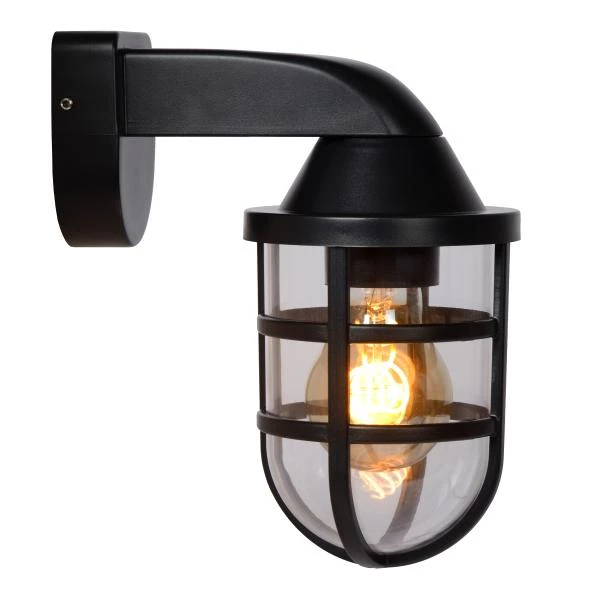 Lucide LEWIS - Wandlamp Binnen/Buiten - 1xE27 - IP44 - Zwart - detail 1